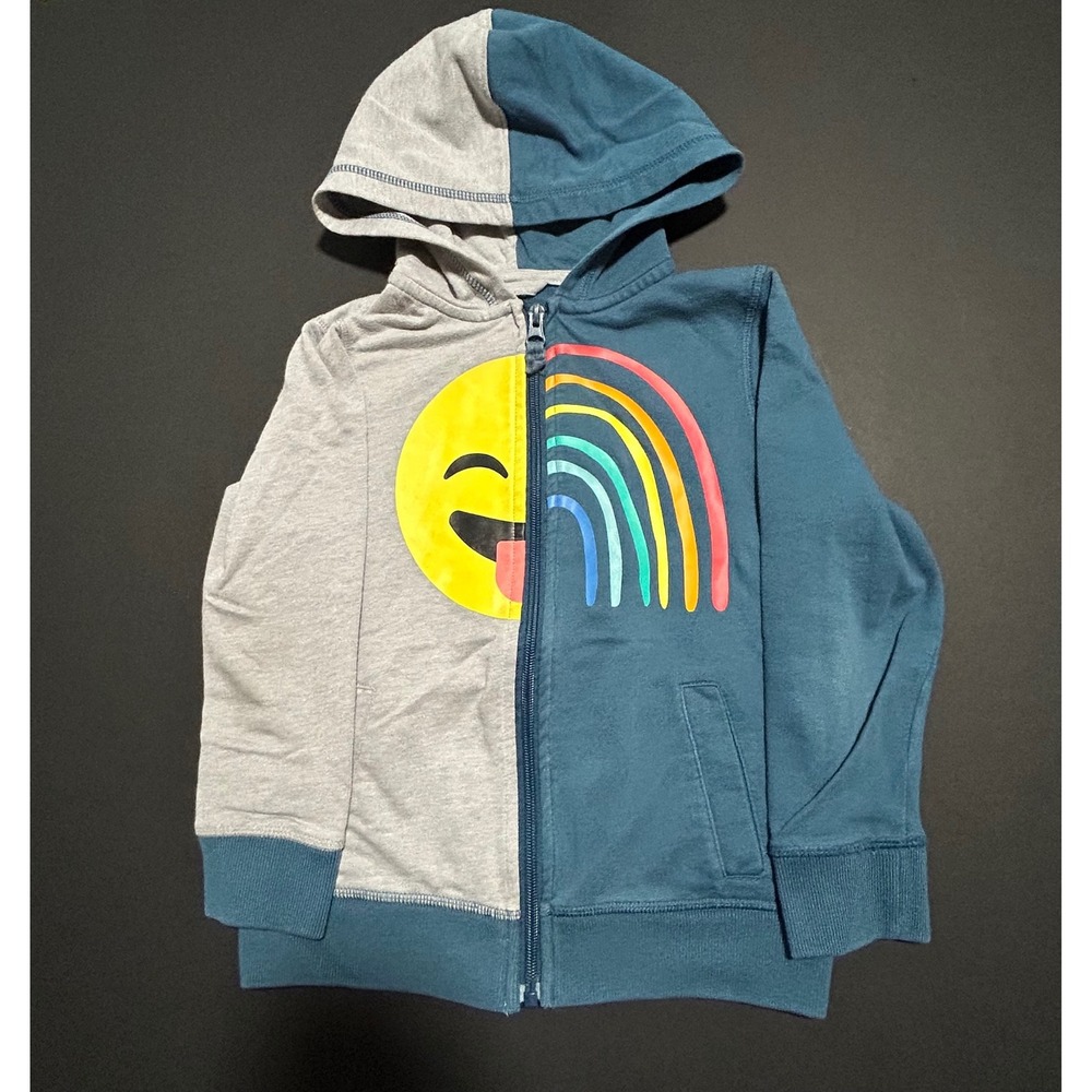 Cat Jack Boys Girls Hoodie 5T Emoji Rainbow Color Block‎ Zip Up Fleece Lined